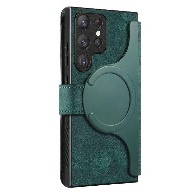 Pour la coque Samsung Galaxy S22 Ultra 5G – Étui portefeuille de téléphone en cuir rétro anti-RFID Neo MagSafe (vert)