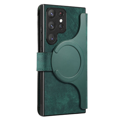 Pour la coque Samsung Galaxy S22 Ultra 5G – Étui portefeuille de téléphone en cuir rétro anti-RFID Neo MagSafe (vert)