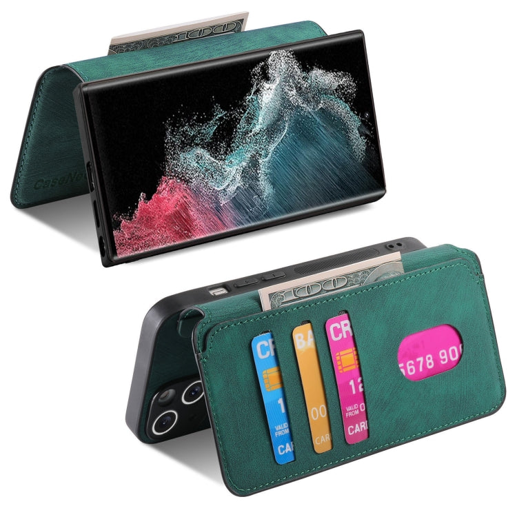 Pour la coque Samsung Galaxy S22 Ultra 5G – Étui portefeuille de téléphone en cuir rétro anti-RFID Neo MagSafe (vert)