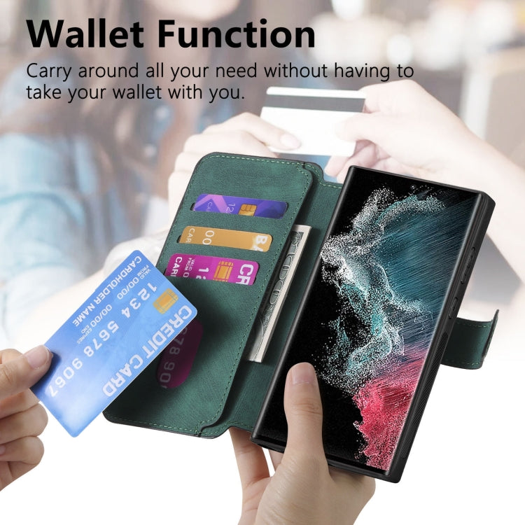 Pour la coque Samsung Galaxy S22 Ultra 5G – Étui portefeuille de téléphone en cuir rétro anti-RFID Neo MagSafe (vert)