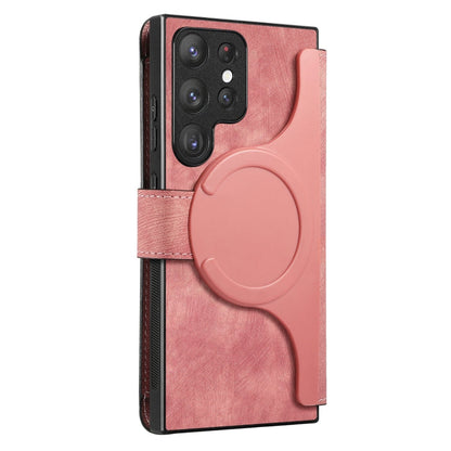 Pour Coque Samsung Galaxy S22 Ultra 5GÉtui de téléphone en cuir rétro Neo MagSafe RFID anti-vol (rose)