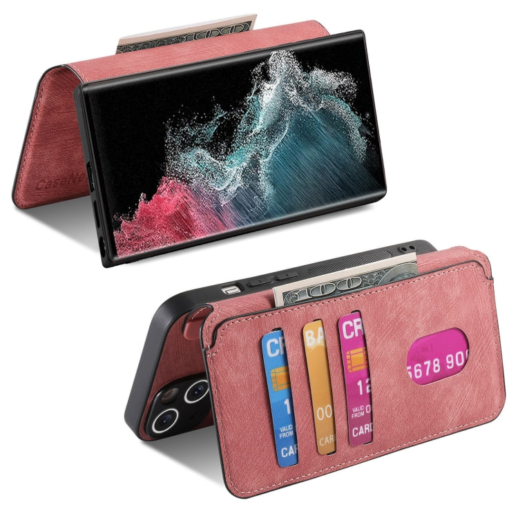 Pour Coque Samsung Galaxy S22 Ultra 5GÉtui de téléphone en cuir rétro Neo MagSafe RFID anti-vol (rose)