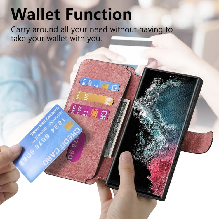 Pour Coque Samsung Galaxy S22 Ultra 5GÉtui de téléphone en cuir rétro Neo MagSafe RFID anti-vol (rose)