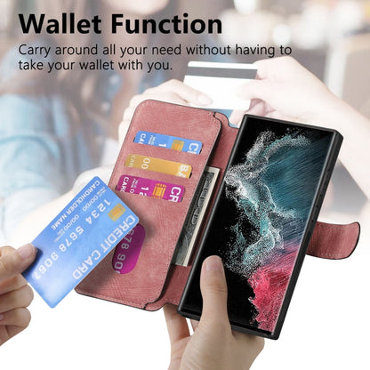 Pour Coque Samsung Galaxy S22 Ultra 5GÉtui de téléphone en cuir rétro Neo MagSafe RFID anti-vol (rose)