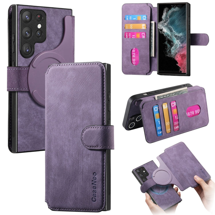 Pour Samsung Galaxy S22 Ultra 5G CoqueHousse de téléphone en cuir rétro anti-RFID Neo MagSafe (Violet)