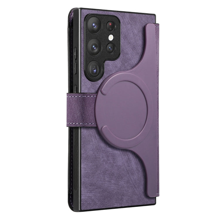 Pour Samsung Galaxy S22 Ultra 5G CoqueHousse de téléphone en cuir rétro anti-RFID Neo MagSafe (Violet)