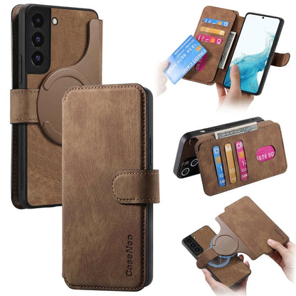 For Galaxy S22+ 5G CaseNeo MagSafe RFID Anti-theft Retro Leather Phone Case(Brown)