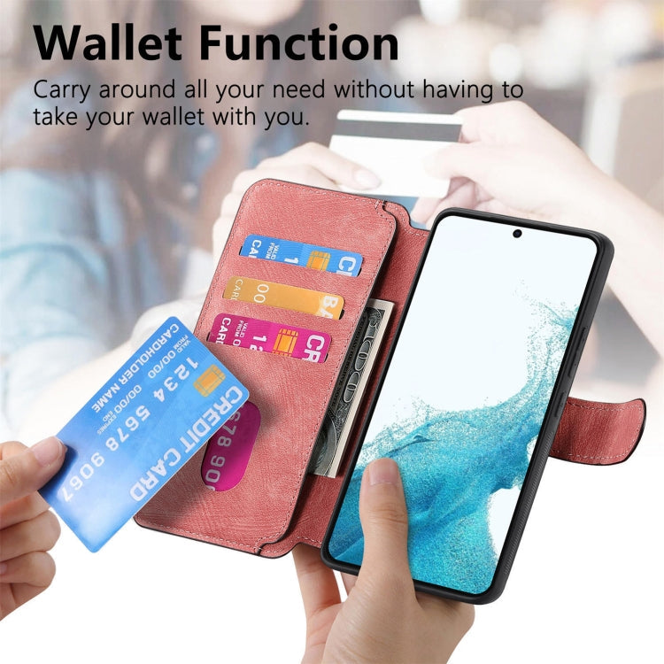 Pour Samsung Galaxy S22+ 5G Coque Étui portefeuille en cuir rétro avec MagSafe et anti-RFID (Rose)