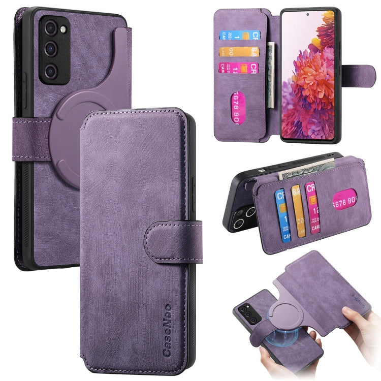 For Galaxy S20 FE CaseNeo MagSafe RFID Anti-theft Retro Leather Phone Case(Purple)
