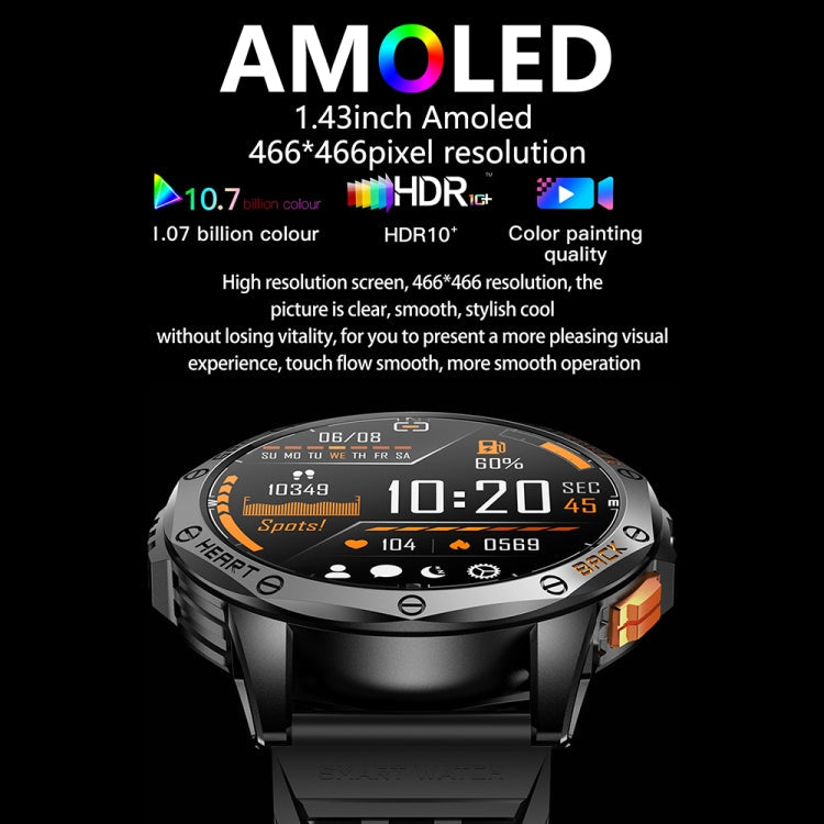 LEMFO K67 1.43 inch AMOLED Screen GPS Sports Smart Watch, Support Bluetooth Call / Health Monitoring(Silver Orange)