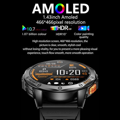LEMFO K67 1.43 inch AMOLED Screen GPS Sports Smart Watch, Support Bluetooth Call / Health Monitoring(Silver Orange)