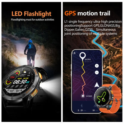 LEMFO K67 1.43 inch AMOLED Screen GPS Sports Smart Watch, Support Bluetooth Call / Health Monitoring(Silver Orange)