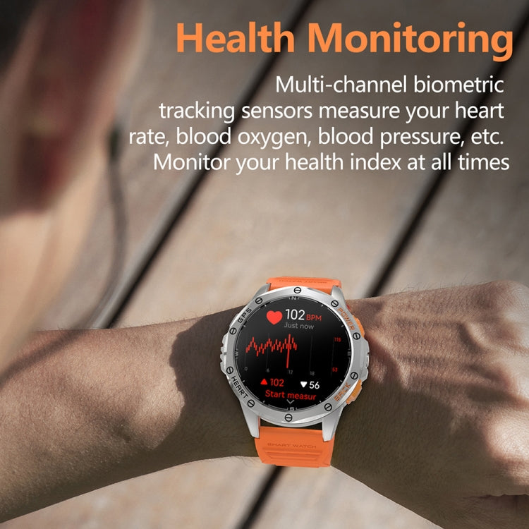 LEMFO K67 1.43 inch AMOLED Screen GPS Sports Smart Watch, Support Bluetooth Call / Health Monitoring(Silver Orange)
