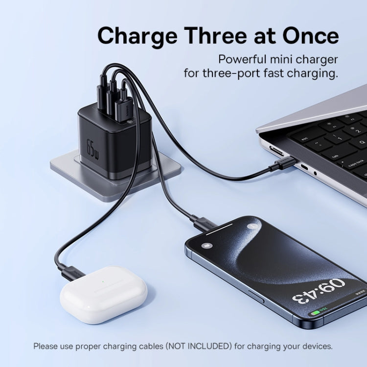 Chargeur rapide Baseus PD65W USB et 2 USB-C / Type-C avec câble Type-C de 1m, Type de prise : prise britannique (noir)