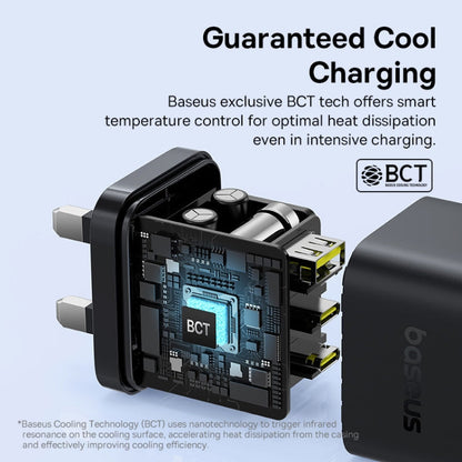 Chargeur rapide Baseus PD65W USB et 2 USB-C / Type-C avec câble Type-C de 1m, Type de prise : prise britannique (noir)