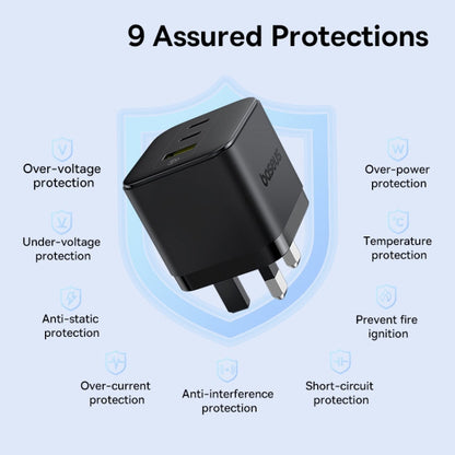 Chargeur rapide Baseus PD65W USB et 2 USB-C / Type-C avec câble Type-C de 1m, Type de prise : prise britannique (noir)
