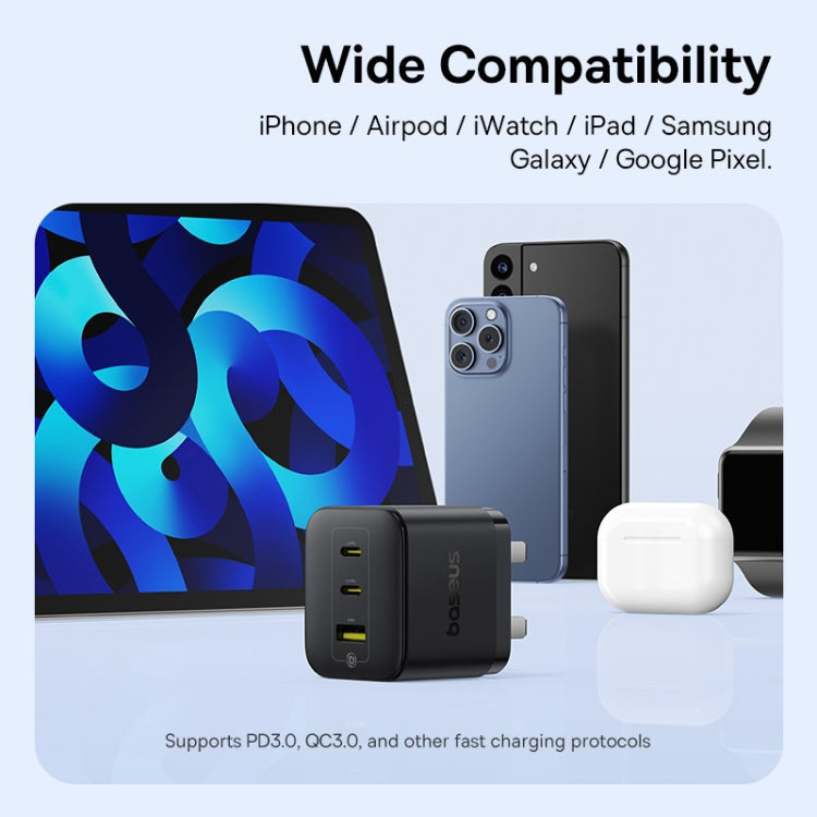Chargeur rapide Baseus PD65W USB et 2 USB-C / Type-C avec câble Type-C de 1m, Type de prise : prise britannique (noir)