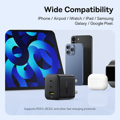 Chargeur rapide Baseus PD65W USB et 2 USB-C / Type-C avec câble Type-C de 1m, Type de prise : prise britannique (noir)