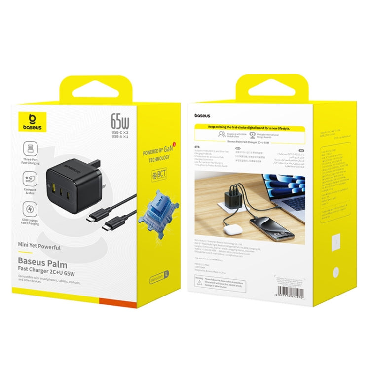 Chargeur rapide Baseus PD65W USB et 2 USB-C / Type-C avec câble Type-C de 1m, Type de prise : prise britannique (noir)