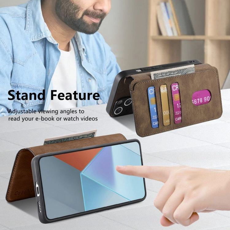 Pour l'étui Redmi Note 13 Pro 5G Étui de téléphone en cuir rétro Néo MagSafe anti-RFID (Marron)
