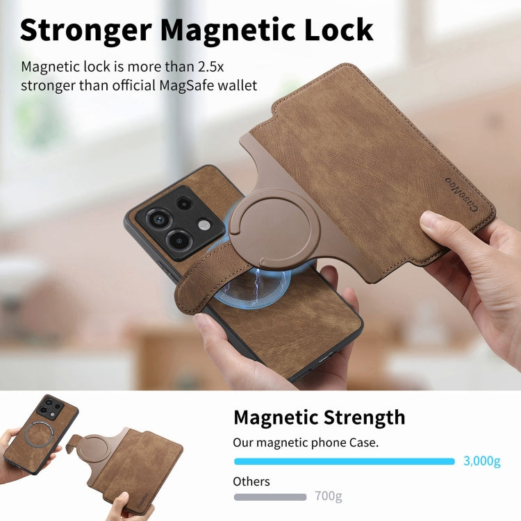 Pour l'étui Redmi Note 13 Pro 5G Étui de téléphone en cuir rétro Néo MagSafe anti-RFID (Marron)