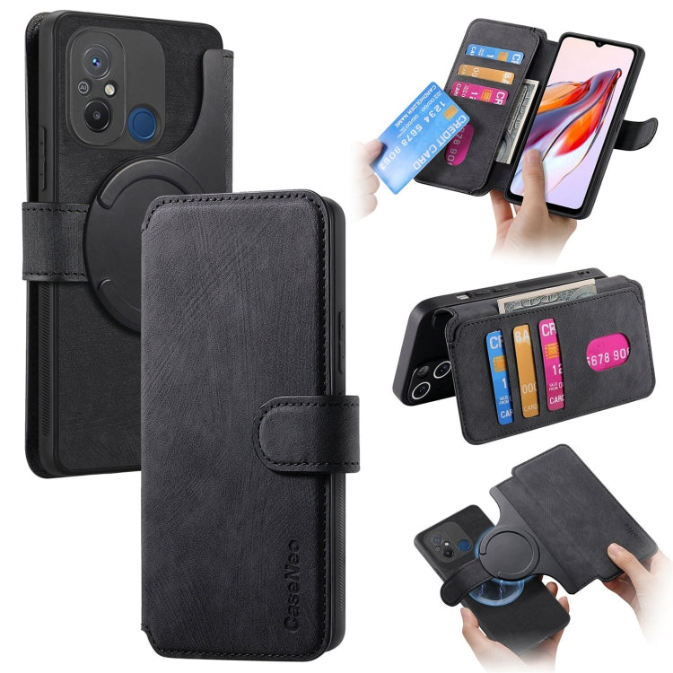 For Redmi 12C CaseNeo MagSafe RFID Anti-theft Retro Leather Phone Case(Black)