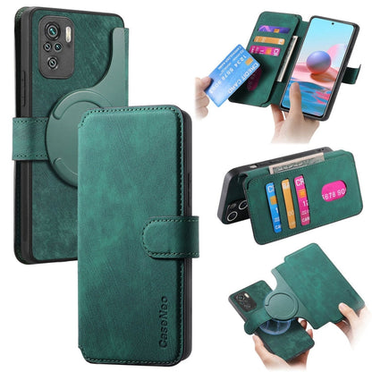 Pour Redmi Note 10 4G / Note 10S Coque Téléphone en cuir rétro anti-RFID Neo MagSafe (Vert)