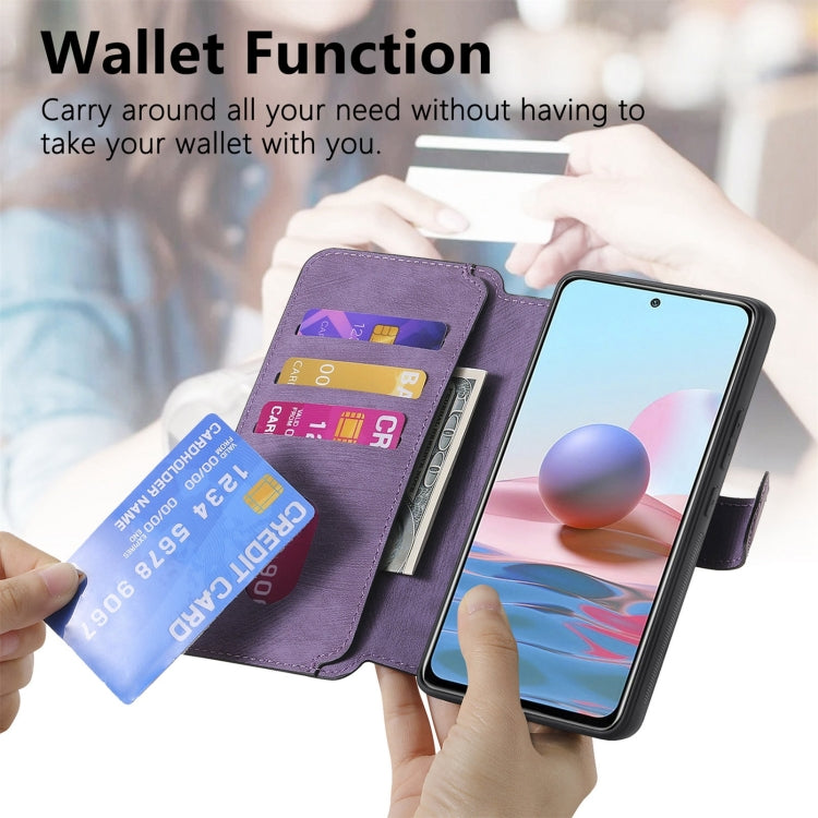 For Redmi Note 10 4G / Note 10S CaseNeo MagSafe RFID Anti-theft Retro Leather Phone Case(Purple)