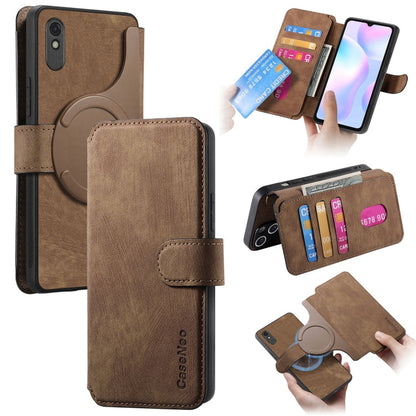 Pour étui Redmi 9AÉtui de téléphone en cuir rétro antivol Neo MagSafe RFID (marron)