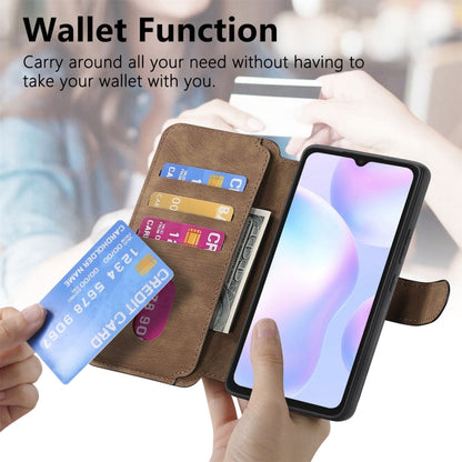 Pour étui Redmi 9AÉtui de téléphone en cuir rétro antivol Neo MagSafe RFID (marron)