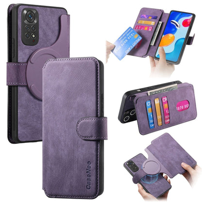 For Redmi Note 11S 4G CaseNeo MagSafe RFID Anti-theft Retro Leather Phone Case(Purple)