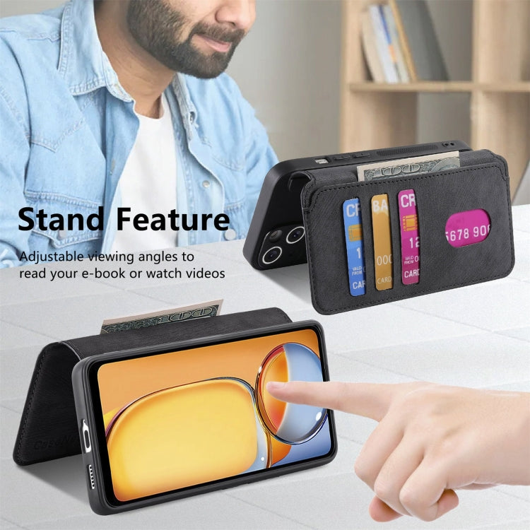 For Redmi 13C 4G / 13R CaseNeo MagSafe RFID Anti-theft Retro Leather Phone Case(Black)