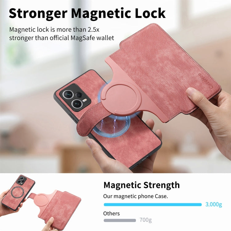 Pour l'étui Redmi Note 12 Pro+ 5G, étui de téléphone en cuir rétro anti-vol Neo MagSafe RFID (Rose)