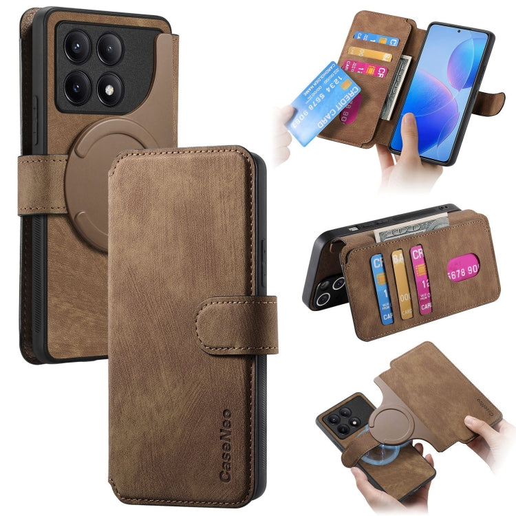 Pour Xiaomi Poco F6 Pro Coque en cuir rétro avec MagSafe et protection RFID (Marron)