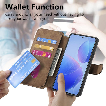 Pour Xiaomi Poco F6 Pro Coque en cuir rétro avec MagSafe et protection RFID (Marron)