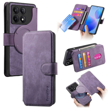 Pour étui Xiaomi Poco F6 Pro Étui de téléphone en cuir rétro Neo MagSafe RFID anti-vol (violet)