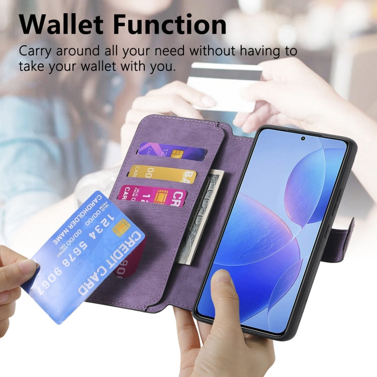 Pour étui Xiaomi Poco F6 Pro Étui de téléphone en cuir rétro Neo MagSafe RFID anti-vol (violet)