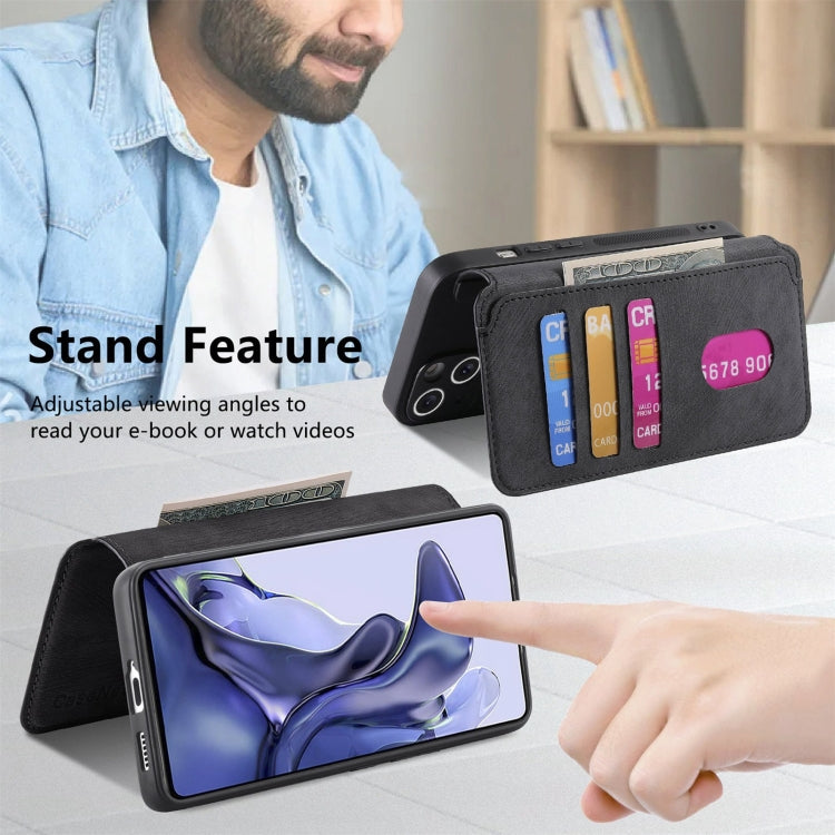 Pour Xiaomi Mi 11T / 11T Pro 5G Étui Neo MagSafe RFID Antivol Étui de Téléphone en Cuir Rétro (Noir)