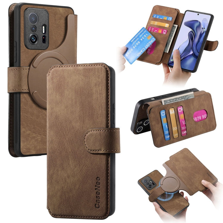 Pour Xiaomi Mi 11T / 11T Pro 5G Coque Étui en cuir rétro anti-RFID Neo MagSafe (Marron)