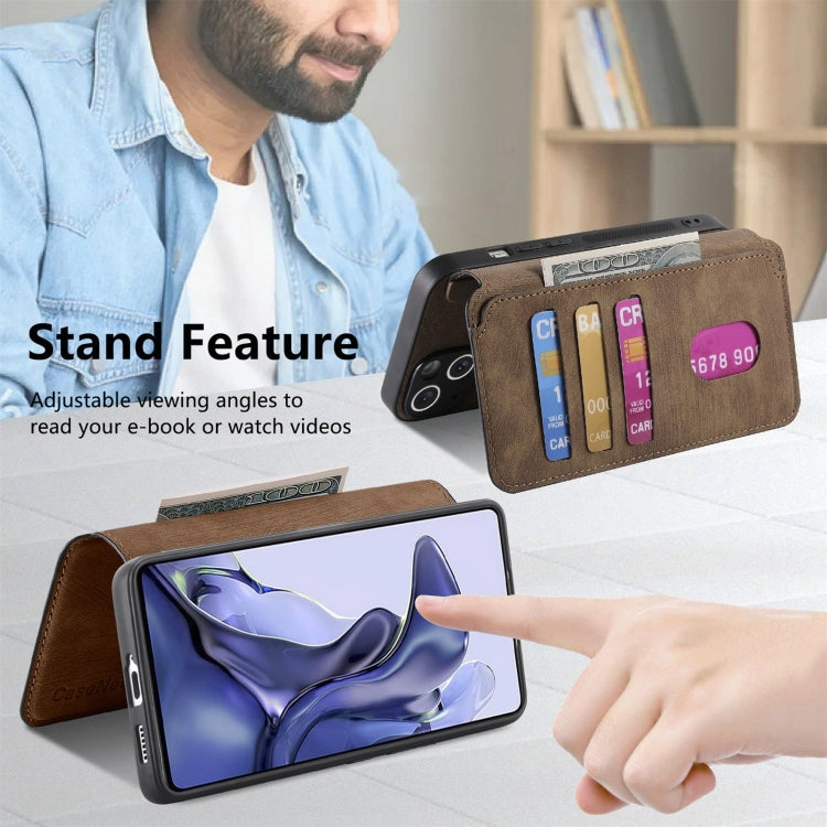 Pour Xiaomi Mi 11T / 11T Pro 5G Coque Étui en cuir rétro anti-RFID Neo MagSafe (Marron)