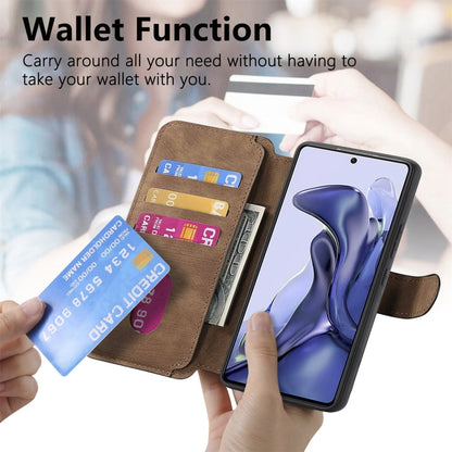 Pour Xiaomi Mi 11T / 11T Pro 5G Coque Étui en cuir rétro anti-RFID Neo MagSafe (Marron)