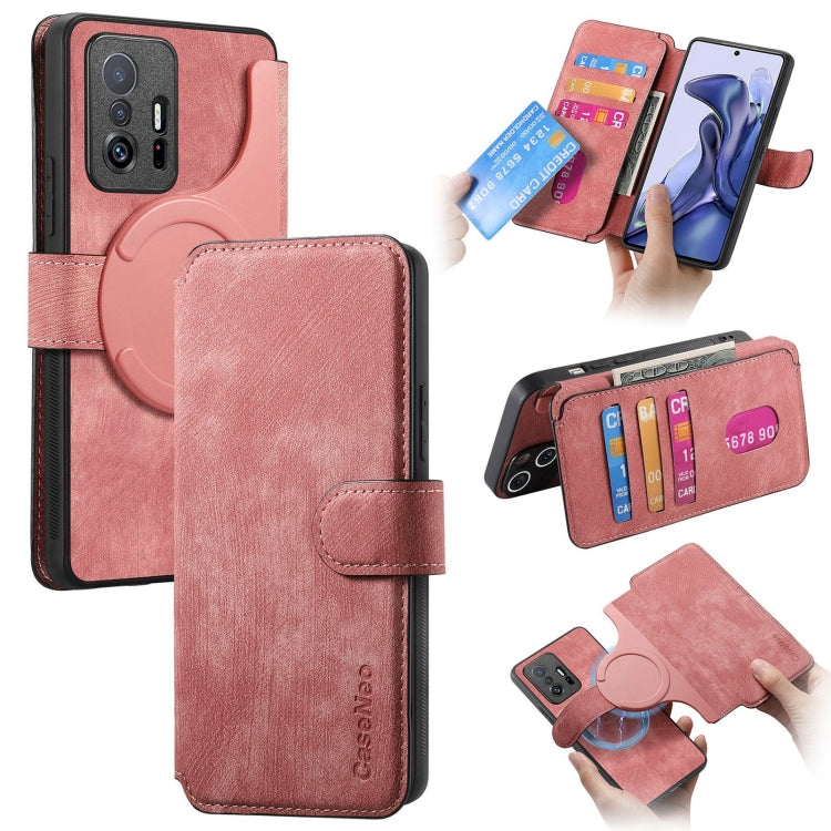 Pour Xiaomi Mi 11T / 11T Pro 5G Coque Étui en Cuir Rétro Antivol RFID Neo MagSafe (Rose)