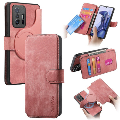 Pour Xiaomi Mi 11T / 11T Pro 5G Coque Étui en Cuir Rétro Antivol RFID Neo MagSafe (Rose)