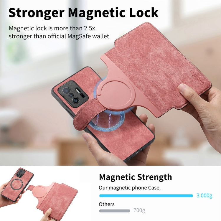 Pour Xiaomi Mi 11T / 11T Pro 5G Coque Étui en Cuir Rétro Antivol RFID Neo MagSafe (Rose)