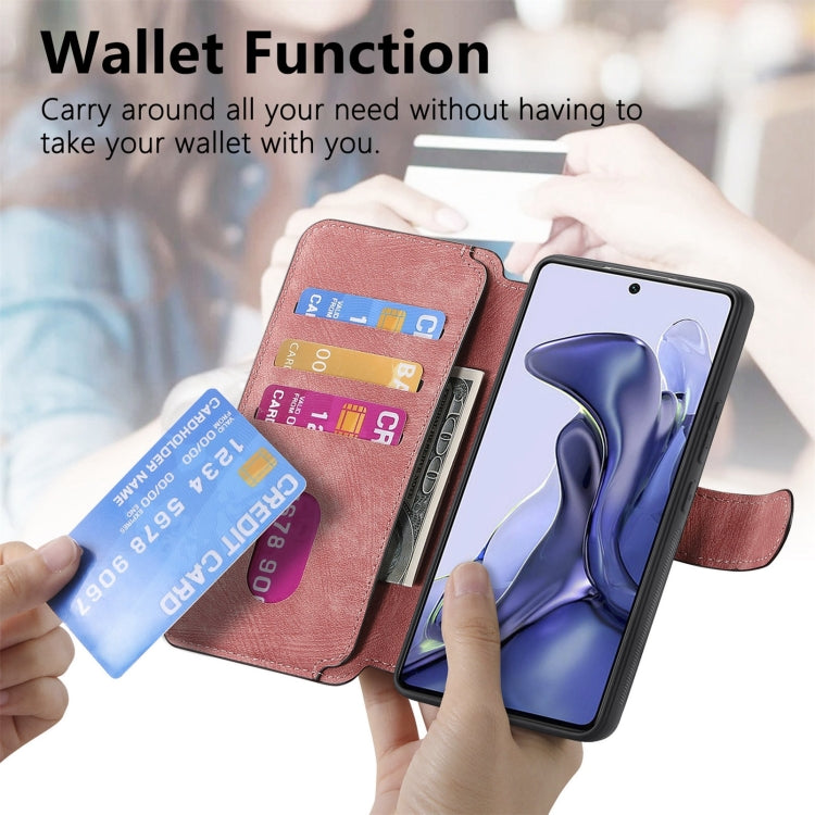 Pour Xiaomi Mi 11T / 11T Pro 5G Coque Étui en Cuir Rétro Antivol RFID Neo MagSafe (Rose)