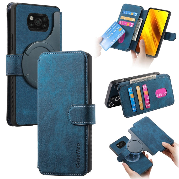 Pour Coque Xiaomi Poco X3 NFCÉtui de téléphone en cuir rétro anti-vol Neo MagSafe RFID (bleu)