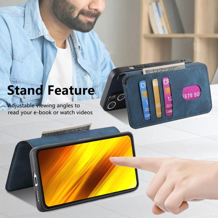 Pour Coque Xiaomi Poco X3 NFCÉtui de téléphone en cuir rétro anti-vol Neo MagSafe RFID (bleu)
