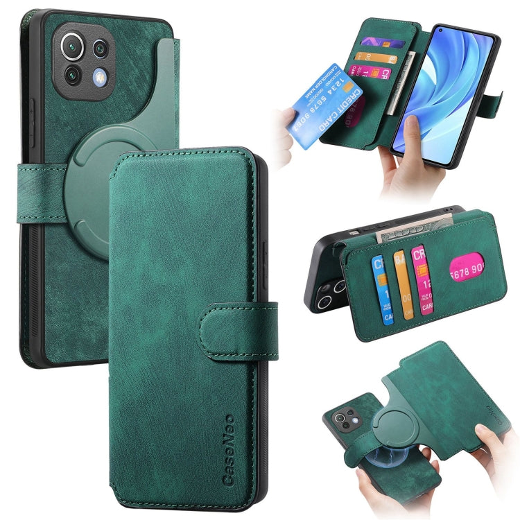 For Xiaomi Mi 11 Lite CaseNeo MagSafe RFID Anti-theft Retro Leather Phone Case(Green)