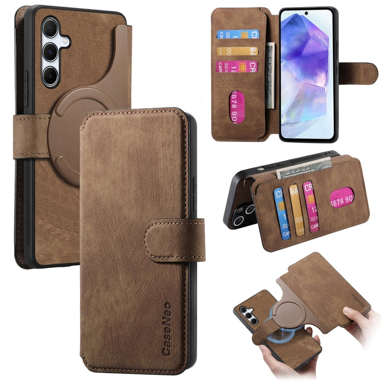 For Galaxy A55 5G CaseNeo MagSafe RFID Anti-theft Retro Leather Phone Case(Brown)