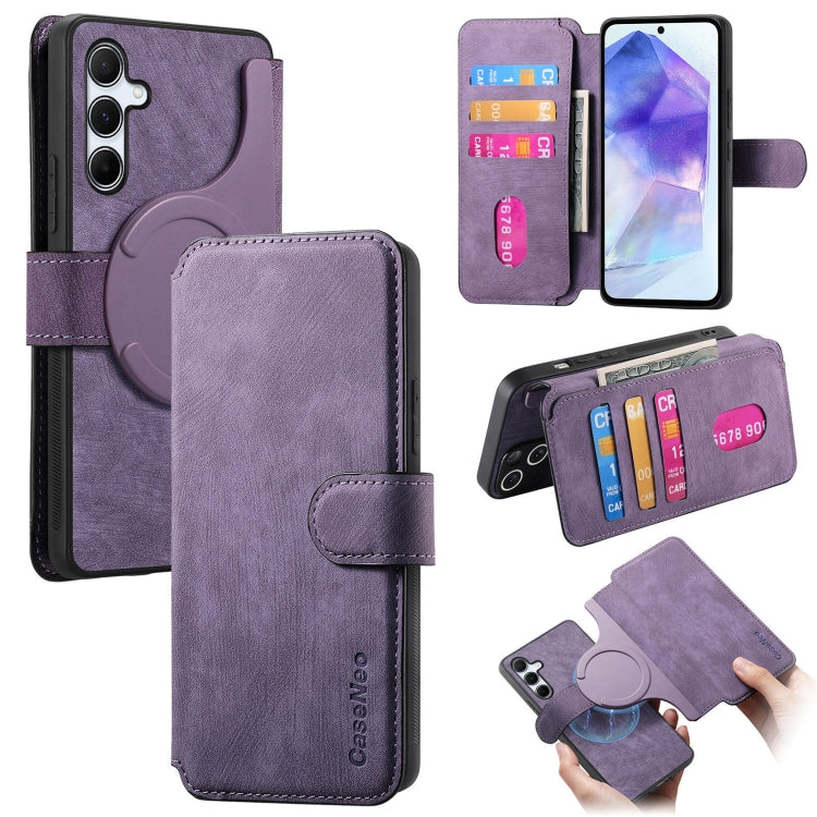 For Galaxy A55 5G CaseNeo MagSafe RFID Anti-theft Retro Leather Phone Case(Purple)